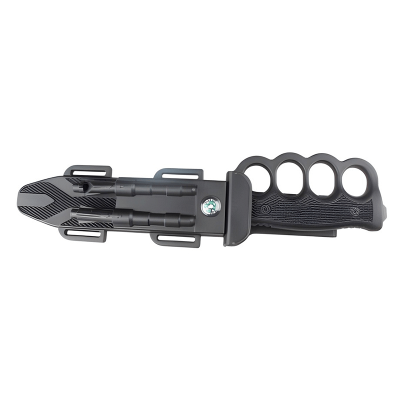 Sport si Outdoor - Camping - Cutite, bricege si accesorii - Cutite si bricege - Cutit camping 33 cm Lama Fixa Otel Inoxidabil, Maner Antiderapant, Teaca Inclusa cu Fluier, Cremene si Busola - Infinity.ro