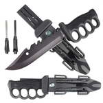 Sport si Outdoor - Camping - Cutite, bricege si accesorii - Cutite si bricege - Cutit camping 33 cm Lama Fixa Otel Inoxidabil, Maner Antiderapant, Teaca Inclusa cu Fluier, Cremene si Busola - Infinity.ro