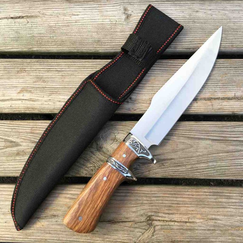 Sport si Outdoor - Camping - Cutite, bricege si accesorii - Cutite si bricege - Cutit camping full tang 31 cm, lama fixa, maner lemn, cutit supravietuire pentru outdoor, vanatoare, bushcraft - Infinity.ro