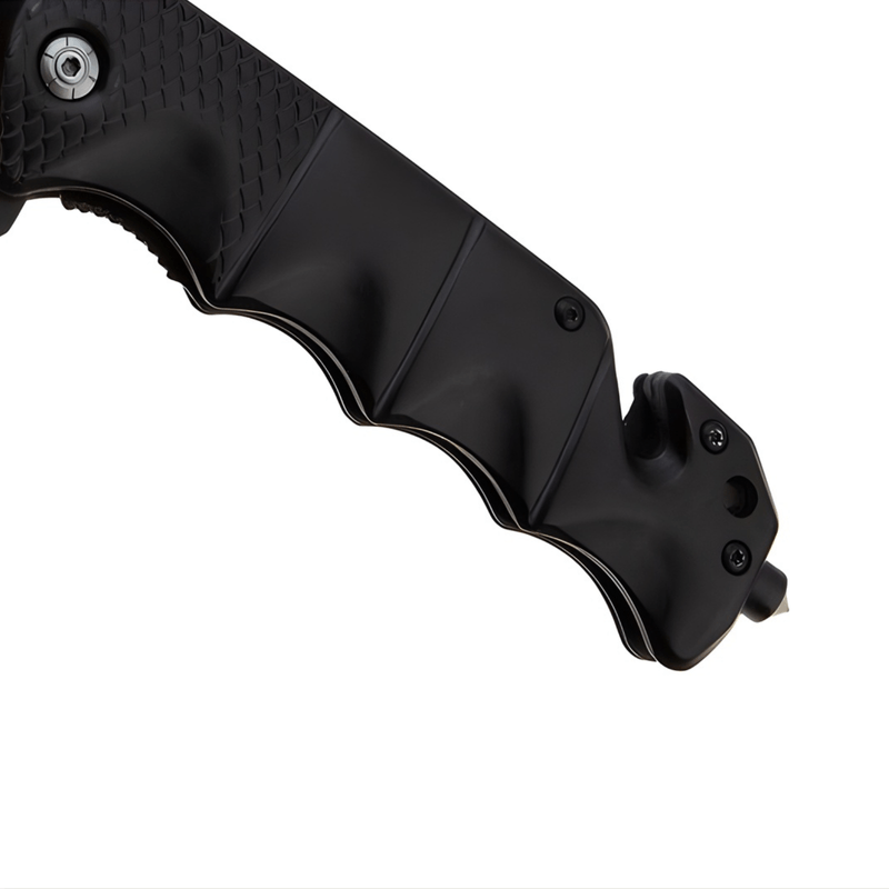 Sport si Outdoor - Camping - Cutite, bricege si accesorii - Cutite si bricege - Cutit pliabil outdoor 23 cm negru, lama inox cu blocare, taietor centura, spargator geam, camping - Infinity.ro