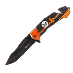 Sport si Outdoor - Camping - Cutite, bricege si accesorii - Cutite si bricege - Cutit pliabil  Cribeau, lama inox, maner ergonomic, taietor centura, spargator geam, 22cm, negru - Infinity.ro