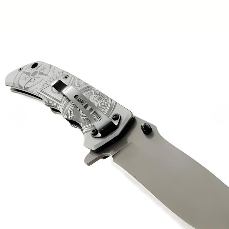 Sport si Outdoor - Camping - Cutite, bricege si accesorii - Cutite si bricege - Cutit Pliabil Outdoor 22.5 cm Alb, Lama Inox cu Blocare, Clip Curea, Cutit Multifunctional pentru Camping, Drumetii - Infinity.ro