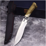 Sport si Outdoor - Camping - Cutite, bricege si accesorii - Cutite si bricege - Cutit Finka 30 cm cu lama fixa, maner otel lemn si husa, ideal pentru camping, bushcraft si drumetii - Infinity.ro