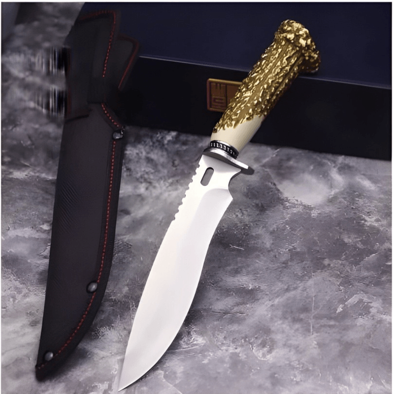 Sport si Outdoor - Camping - Cutite, bricege si accesorii - Cutite si bricege - Cutit Finka 30 cm cu lama fixa, maner otel lemn si husa, ideal pentru camping, bushcraft si drumetii - Infinity.ro