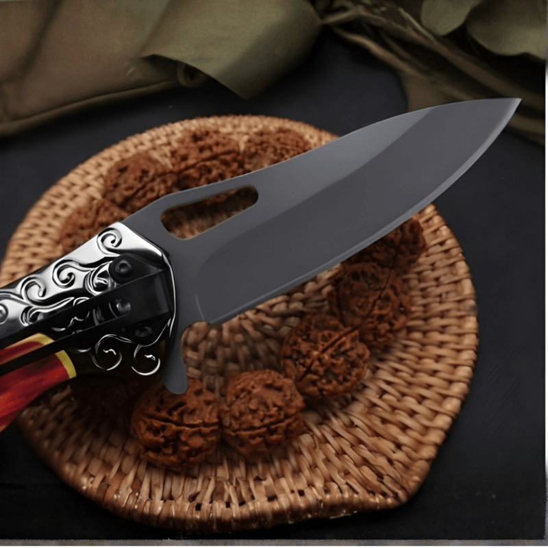 Sport si Outdoor - Camping - Cutite, bricege si accesorii - Cutite si bricege - Cutit pliabil outdoor 20 cm, lama inox cu blocare, maner metal si lemn, clip curea, camping drumetii - Infinity.ro