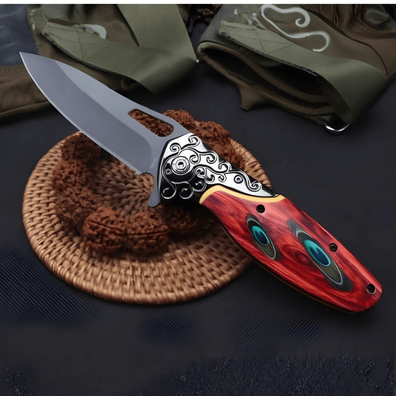 Sport si Outdoor - Camping - Cutite, bricege si accesorii - Cutite si bricege - Cutit pliabil outdoor 20 cm, lama inox cu blocare, maner metal si lemn, clip curea, camping drumetii - Infinity.ro