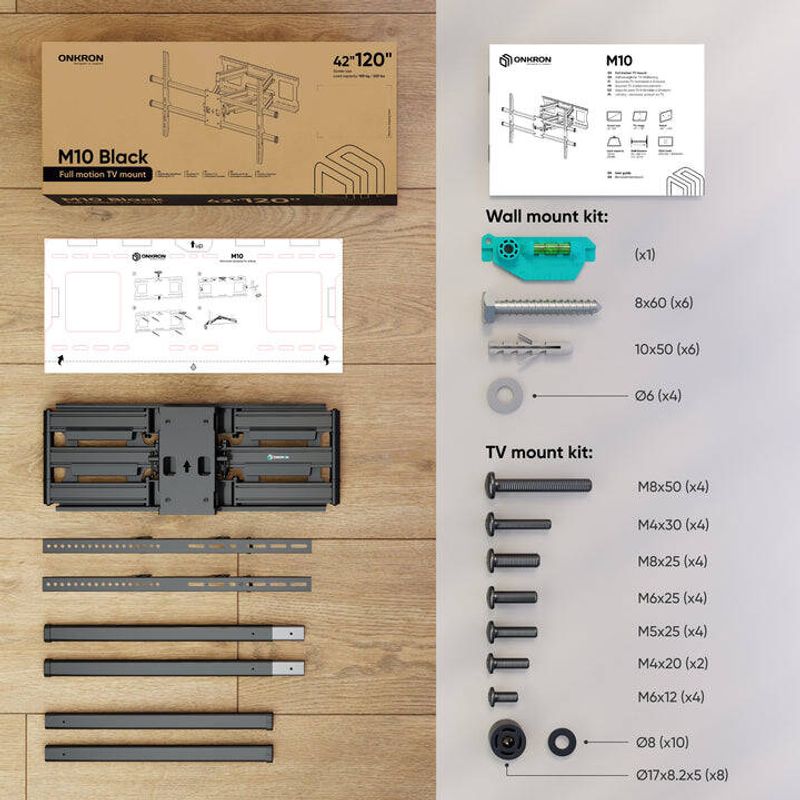 TV, Audio-Video si Foto - Accesorii TV si audio - Suporturi TV - Suport TV de Perete ONKRON M10-B Pivotant 42-120inch Greutate Maxima 100Kg Negru - Infinity.ro
