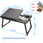 Laptop, Telefoane si Tablete - Laptopuri si accesorii - Accesorii Laptop - Standuri/Coolere notebook - Masa Laptop Pliabila cu Suport Pahar, Antiderapanta, Reglabila 5 Unghiuri, Birou Laptop Portabil, 56x32x25 - Infinity.ro