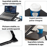 Laptop, Telefoane si Tablete - Laptopuri si accesorii - Accesorii Laptop - Standuri/Coolere notebook - Masa Laptop Pliabila cu Suport Pahar, Antiderapanta, Reglabila 5 Unghiuri, Birou Laptop Portabil, 56x32x25 - Infinity.ro