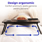 Laptop, Telefoane si Tablete - Laptopuri si accesorii - Accesorii Laptop - Standuri/Coolere notebook - Masa Laptop Pliabila cu Suport Pahar, Antiderapanta, Reglabila 5 Unghiuri, Birou Laptop Portabil, 56x32x25 - Infinity.ro