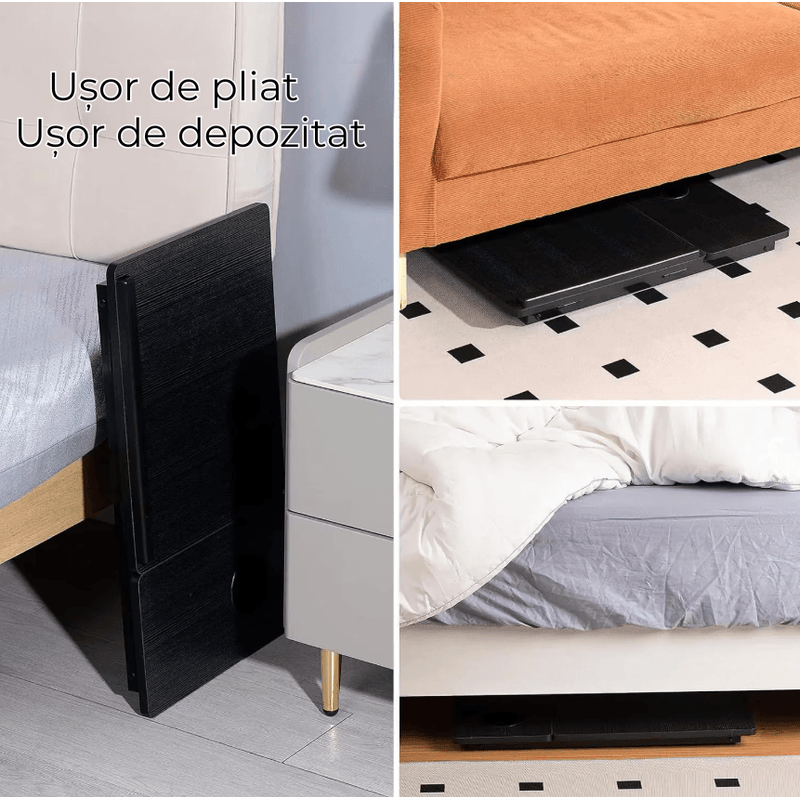 Laptop, Telefoane si Tablete - Laptopuri si accesorii - Accesorii Laptop - Standuri/Coolere notebook - Masa Laptop Pliabila cu Suport Pahar, Antiderapanta, Reglabila 5 Unghiuri, Birou Laptop Portabil, 56x32x25 - Infinity.ro