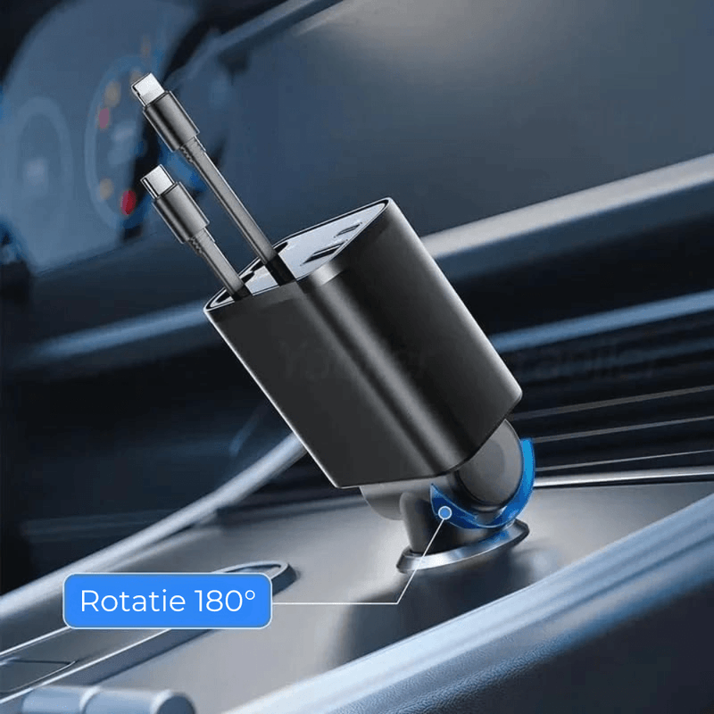 Laptop, Telefoane si Tablete - Telefoane mobile si accesorii - Accesorii Telefoane - Incarcatoare telefoane - Incarcator auto 66W Super Fast Charge 4 in 1, Cablu Retractabil Type-C + Lightning, Mufa USB+TypeC - Infinity.ro