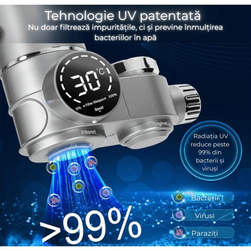 Casa si Gradina - Sanitare - Instalatii hidro - Sisteme filtrare instalatii - Filtru de Apa Potabila Pentru Robinet, Lumina UV Instalare pe Baterie, Filtru Cu Membrana Activata Cu Ioni Pozitivi - Infinity.ro