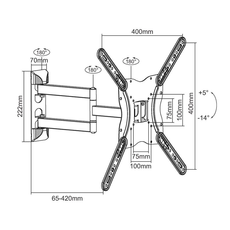 TV, Audio-Video si Foto - Accesorii TV si audio - Suporturi TV - Suport de perete extensibil, Equip, Metal, 23"-55", 30 kg, inclinare/rotire, Negru - Infinity.ro