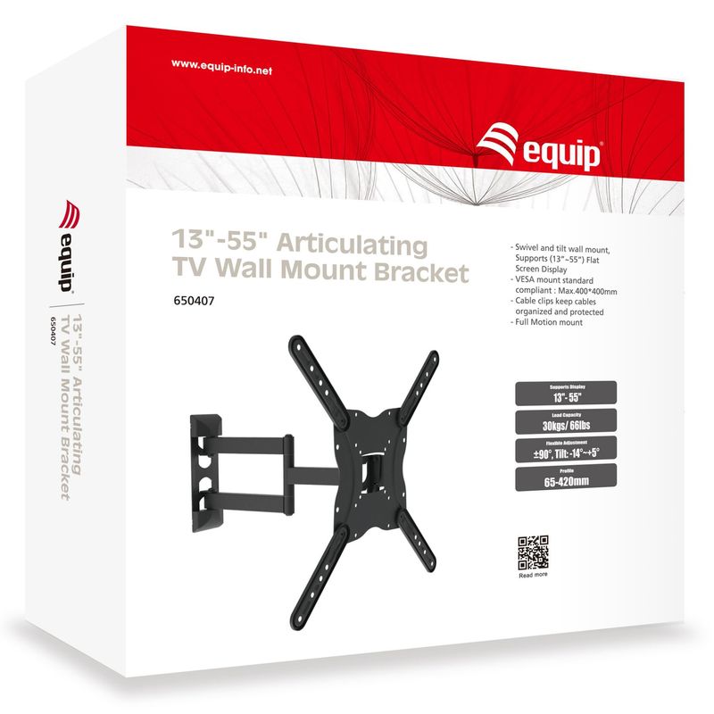 TV, Audio-Video si Foto - Accesorii TV si audio - Suporturi TV - Suport de perete extensibil, Equip, Metal, 23"-55", 30 kg, inclinare/rotire, Negru - Infinity.ro