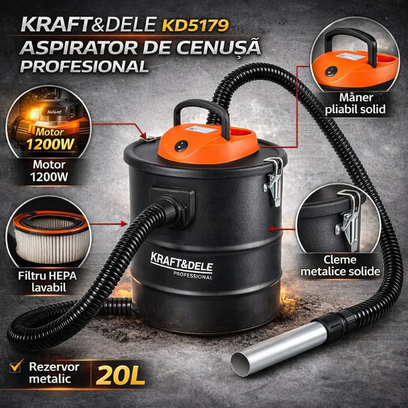 Casa si Gradina - Constructii - Depozitare, transport si protectie - Cantare electronice comerciale - Aspirator pentru cenusa, Kraft&Dele, 20L, 1200W, KD5179 - Infinity.ro