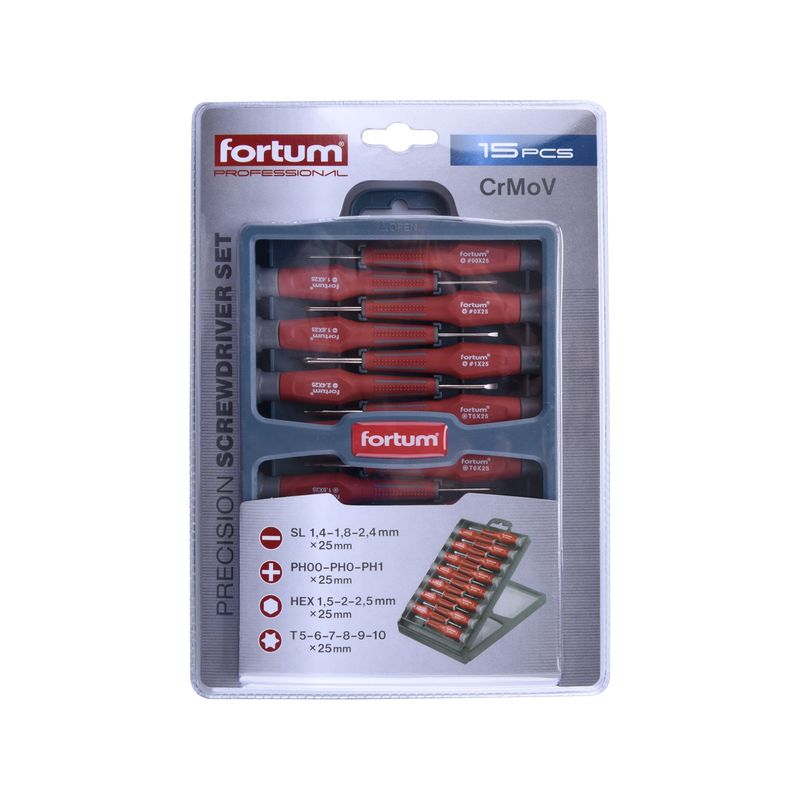 Casa si Gradina - Constructii - Scule de mana si unelte - Surubelnite - Set surubelnite 15pcs, FORTUM, 4740802, CrMoV, Soft Grip - Infinity.ro