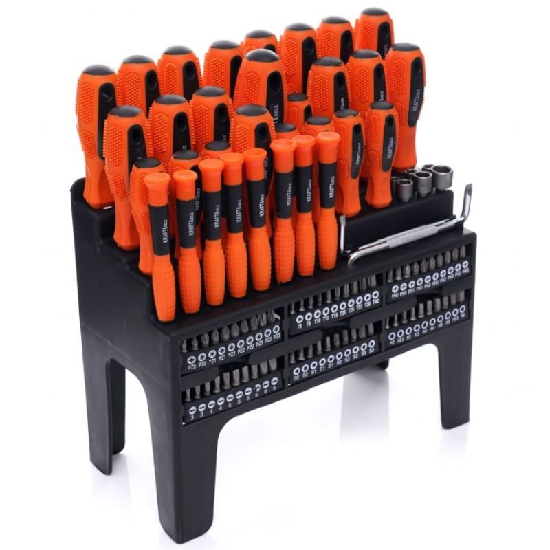 Casa si Gradina - Constructii - Scule de mana si unelte - Surubelnite - Set surubelnite si biti, Kraft&Dele, 100 elemente - Infinity.ro