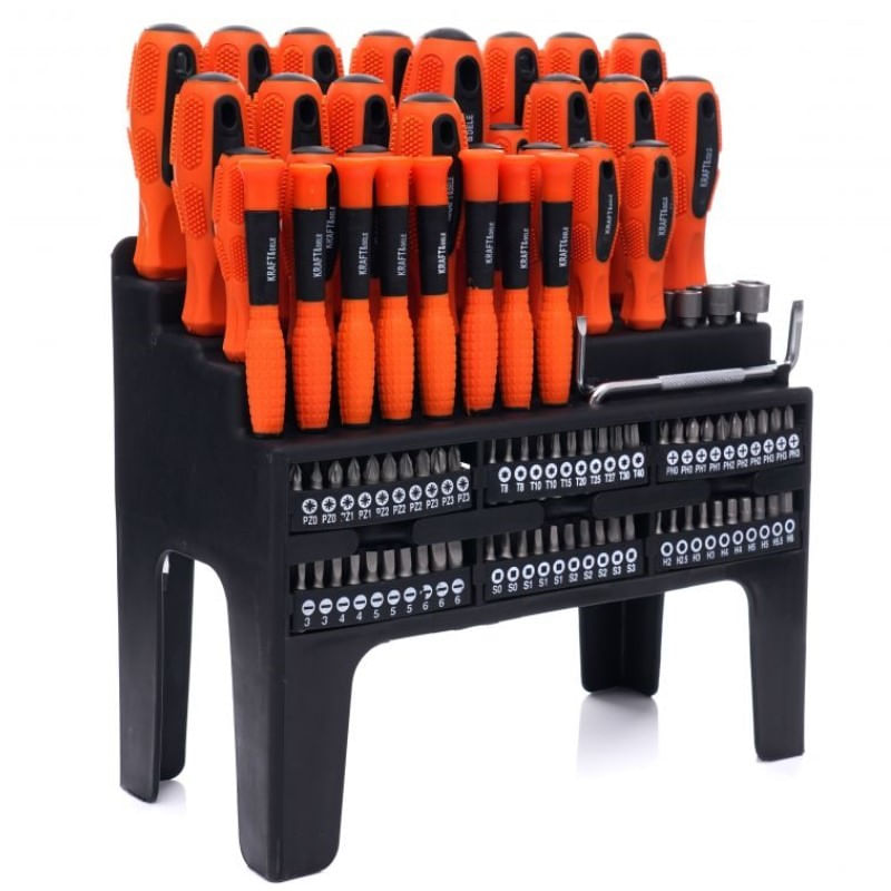 Casa si Gradina - Constructii - Scule de mana si unelte - Surubelnite - Set surubelnite si biti, Kraft&Dele, 100 elemente - Infinity.ro