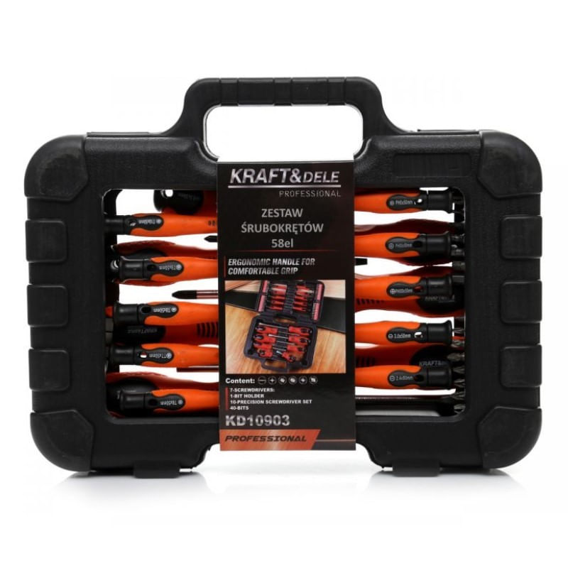 Casa si Gradina - Constructii - Scule de mana si unelte - Surubelnite - Set surubelnite si biti, Kraft&Dele KD10903, torx, plate, cruce, 58 elemente - Infinity.ro