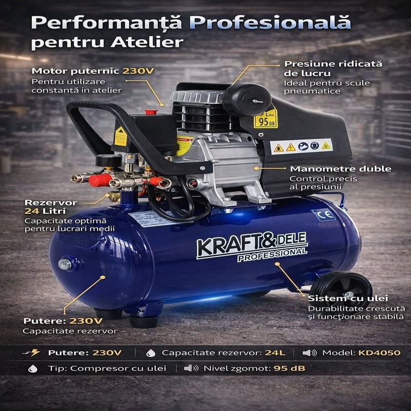 Casa si Gradina - Electrice - Echipamente electrice - Compresoare - Compresor pe ulei, Kraft&Dele, 24L, 2.8KW, KD4050 - Infinity.ro