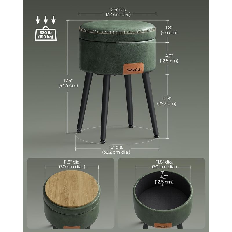 Casa si Gradina - Mobilier - Scaune si fotolii - Tabureti - Taburet cu spatiu de depozitare, tapitat PU, cu 2 fete, diametru 32 cm, verde - Infinity.ro