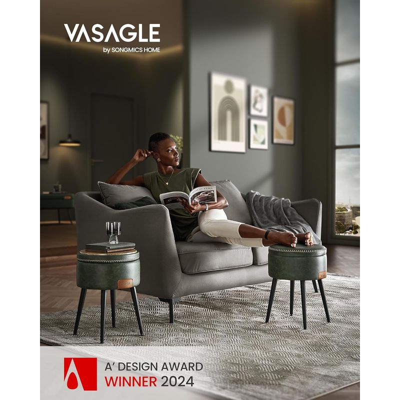 Casa si Gradina - Mobilier - Scaune si fotolii - Tabureti - Taburet cu spatiu de depozitare, tapitat PU, cu 2 fete, diametru 32 cm, verde - Infinity.ro