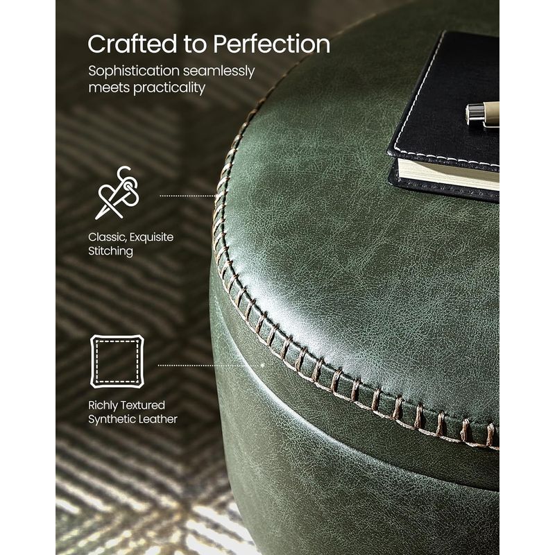 Casa si Gradina - Mobilier - Scaune si fotolii - Tabureti - Taburet cu spatiu de depozitare, tapitat PU, cu 2 fete, diametru 32 cm, verde - Infinity.ro