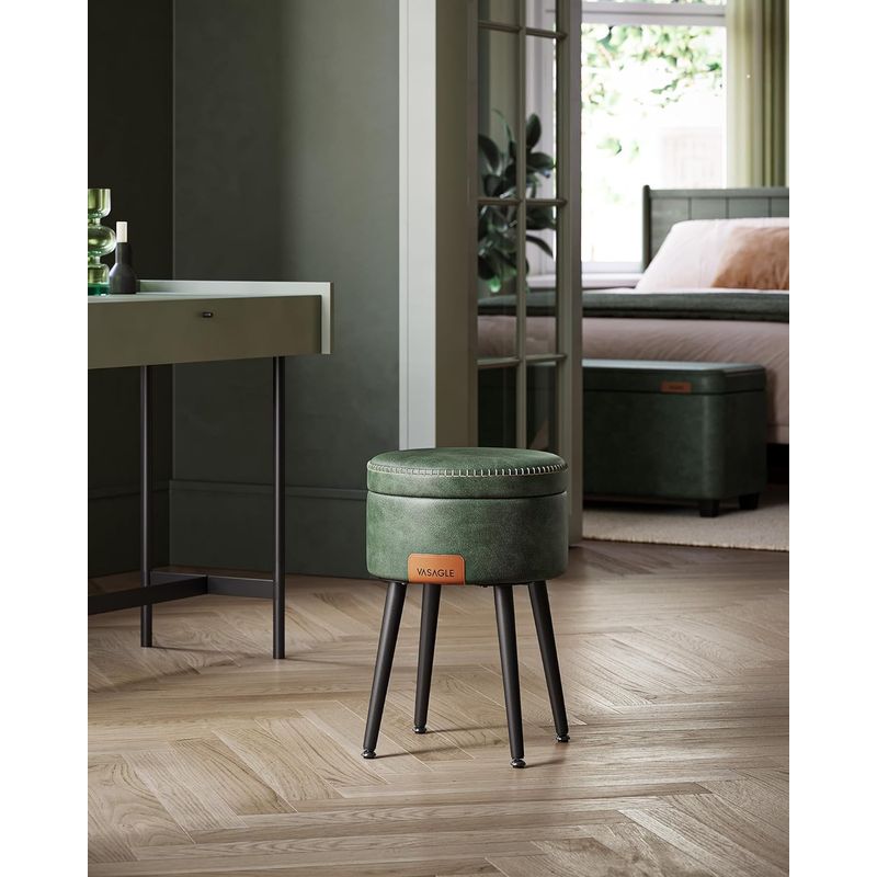 Casa si Gradina - Mobilier - Scaune si fotolii - Tabureti - Taburet cu spatiu de depozitare, tapitat PU, cu 2 fete, diametru 32 cm, verde - Infinity.ro