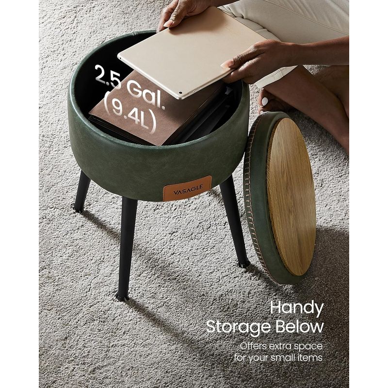 Casa si Gradina - Mobilier - Scaune si fotolii - Tabureti - Taburet cu spatiu de depozitare, tapitat PU, cu 2 fete, diametru 32 cm, verde - Infinity.ro