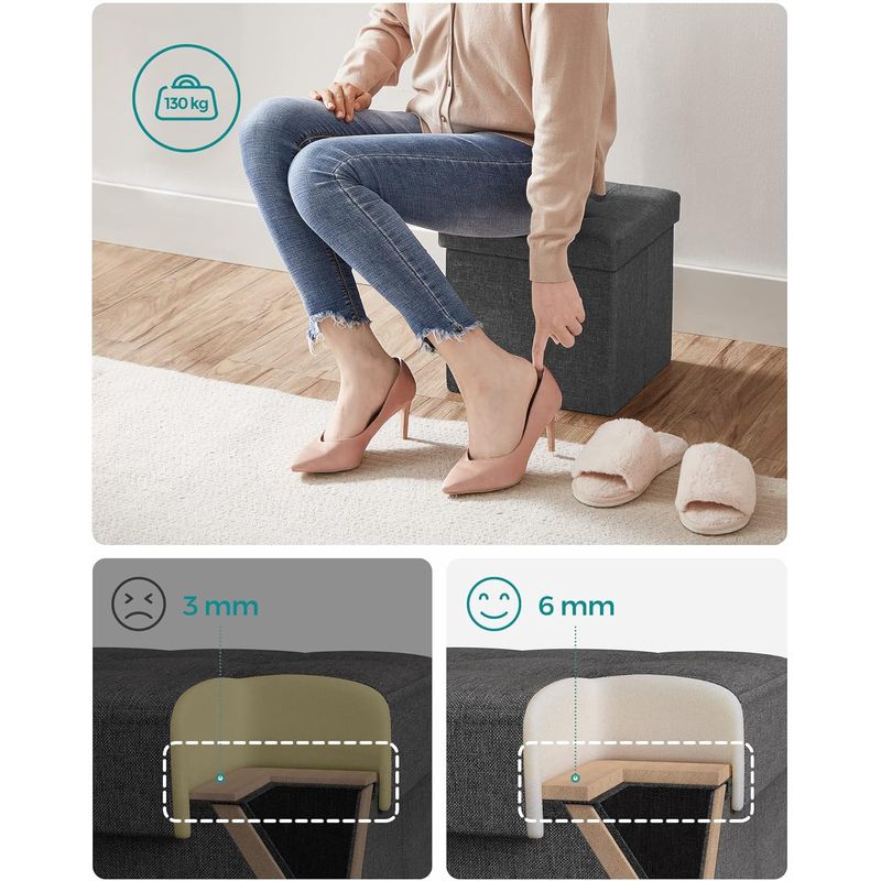 Casa si Gradina - Mobilier - Scaune si fotolii - Tabureti - Taburet pliabil 30x30x30 cm, cu spatiu de depozitare, capac tapitat, MDF si imitatie in, gri - Infinity.ro