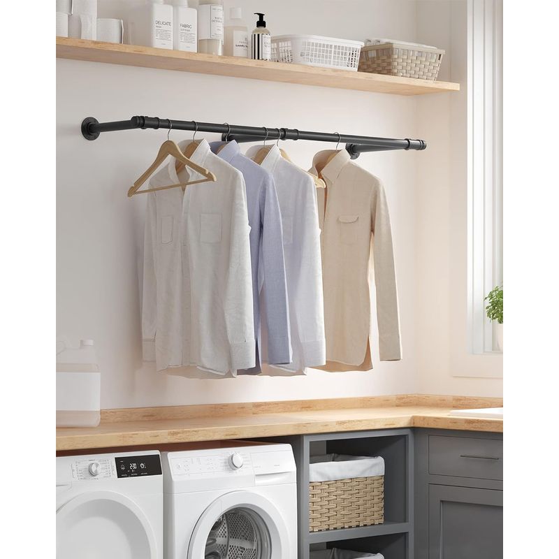 Casa si Gradina - Sanitare - Suporturi si accesorii baie - Accesorii baie - Sina metalica de agatat haine, montare pe perete, aspect industrial, 30x7x170 cm, negru - Infinity.ro