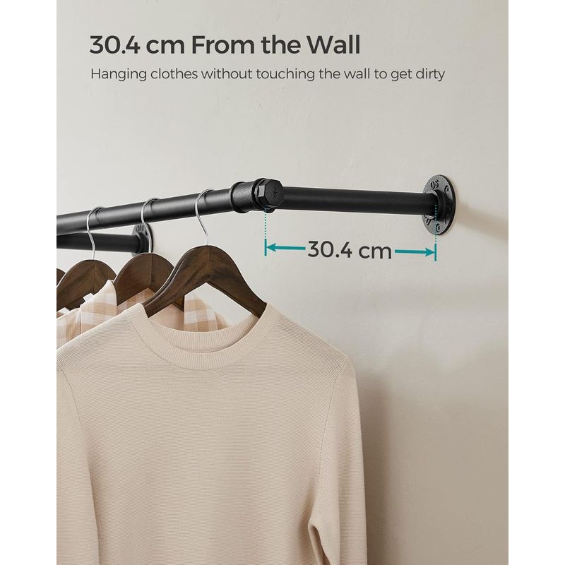 Casa si Gradina - Sanitare - Suporturi si accesorii baie - Accesorii baie - Sina metalica de agatat haine, montare pe perete, aspect industrial, 30x7x170 cm, negru - Infinity.ro