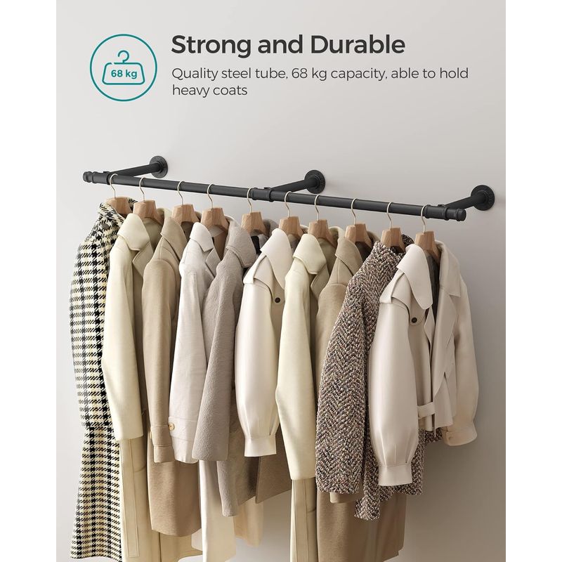 Casa si Gradina - Sanitare - Suporturi si accesorii baie - Accesorii baie - Sina metalica de agatat haine, montare pe perete, aspect industrial, 30x7x170 cm, negru - Infinity.ro