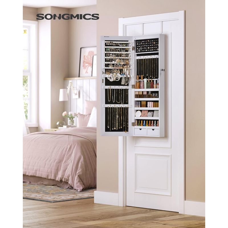 Casa si Gradina - Mobilier - Mobilier baie - Comode baie - Dulap de bijuterii cu oglinda, montare pe perete, lumini LED, 37x10x120cm, alb - Infinity.ro