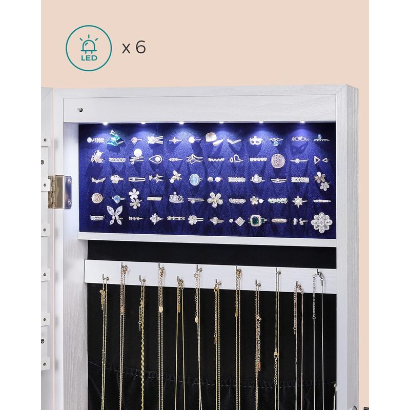 Casa si Gradina - Mobilier - Mobilier baie - Comode baie - Dulap de bijuterii cu oglinda, montare pe perete, lumini LED, 37x10x120cm, alb - Infinity.ro