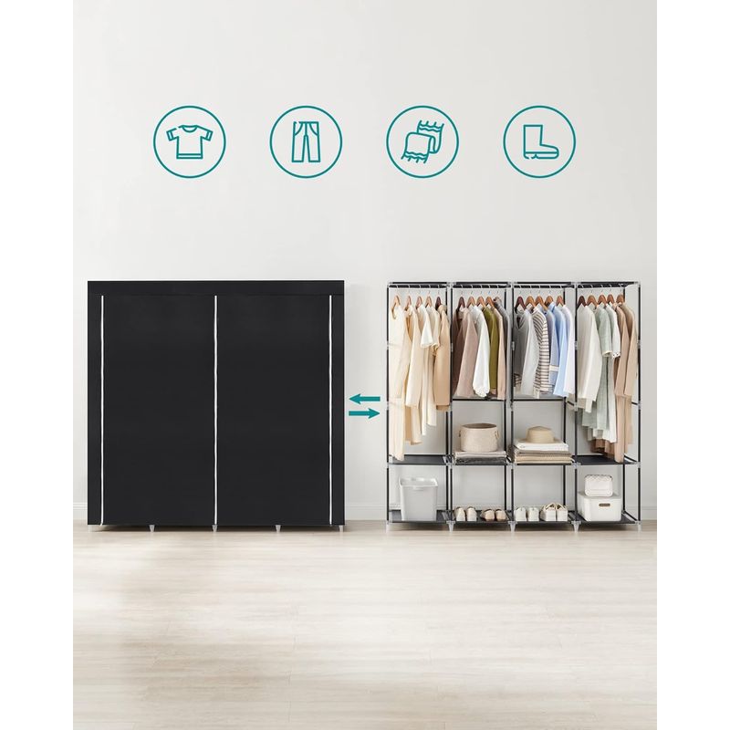 Casa si Gradina - Mobilier - Dulapuri si sifoniere - Dulapuri - Garderoba din material textil, dulap portabil, cu rafturi si sina de agatat, 170x45x167cm, negru - Infinity.ro