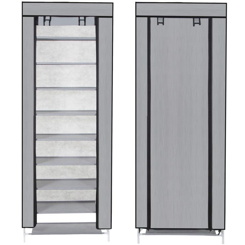Casa si Gradina - Mobilier - Dulapuri si sifoniere - Dulapuri pantofi - Pantofar din material textil, portabil, cu rafturi, 60x28x168cm, gri - Infinity.ro
