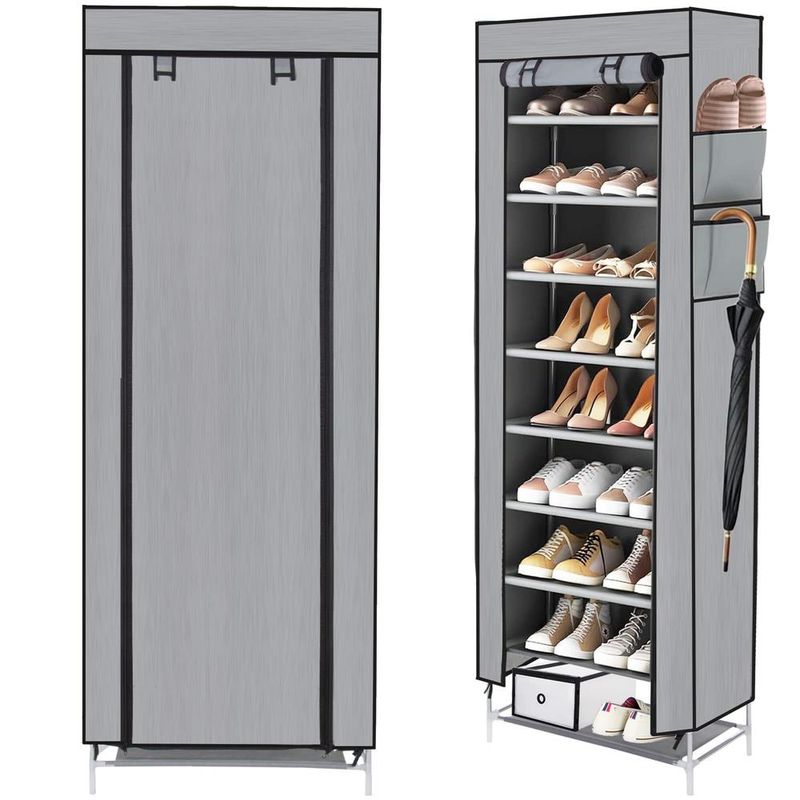 Casa si Gradina - Mobilier - Dulapuri si sifoniere - Dulapuri pantofi - Pantofar din material textil, portabil, cu rafturi, 60x28x168cm, gri - Infinity.ro