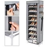 Casa si Gradina - Mobilier - Dulapuri si sifoniere - Dulapuri pantofi - Pantofar din material textil, portabil, cu rafturi, 60x28x168cm, gri - Infinity.ro