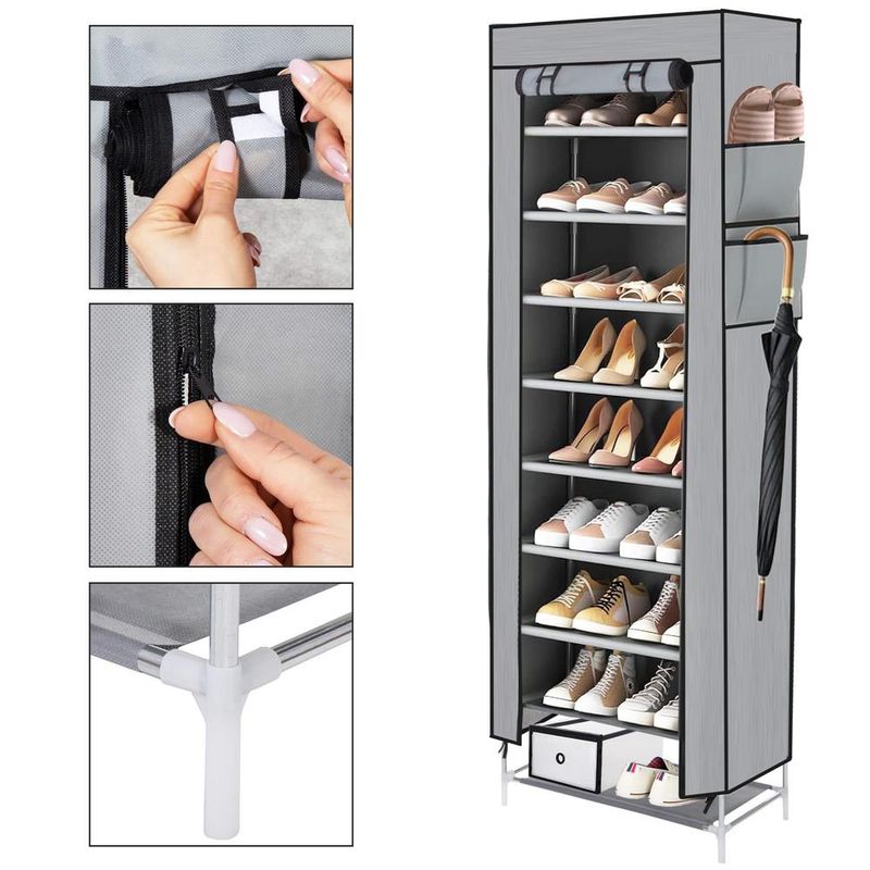 Casa si Gradina - Mobilier - Dulapuri si sifoniere - Dulapuri pantofi - Pantofar din material textil, portabil, cu rafturi, 60x28x168cm, gri - Infinity.ro