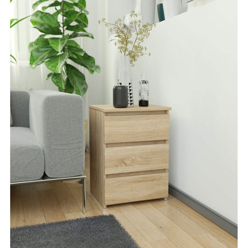 Casa si Gradina - Mobilier - Comode si corpuri - Noptiere - Noptiera cu 3 sertare, PAL laminat 16 mm, 40x35x57 cm, stejar sonoma - Infinity.ro
