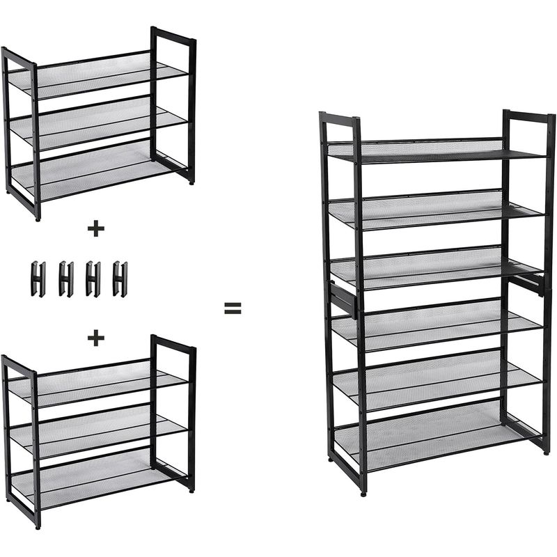 Casa si Gradina - Mobilier - Dulapuri si sifoniere - Dulapuri pantofi - Raft de depozitare pantofi pe 3 niveluri, metal, rafturi plate sau unghiulare reglabile, 31x74x63cm, negru - Infinity.ro