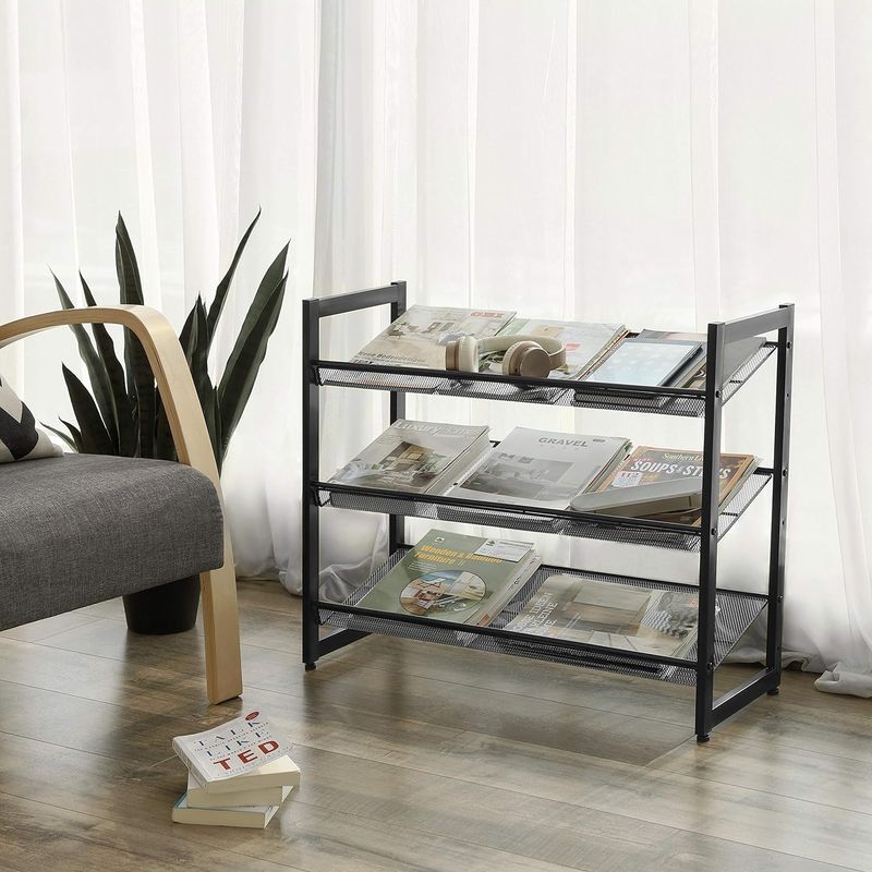Casa si Gradina - Mobilier - Dulapuri si sifoniere - Dulapuri pantofi - Raft de depozitare pantofi pe 3 niveluri, metal, rafturi plate sau unghiulare reglabile, 31x74x63cm, negru - Infinity.ro