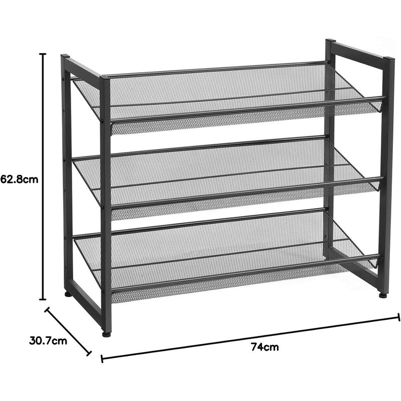 Casa si Gradina - Mobilier - Dulapuri si sifoniere - Dulapuri pantofi - Raft de depozitare pantofi pe 3 niveluri, metal, rafturi plate sau unghiulare reglabile, 31x74x63cm, negru - Infinity.ro
