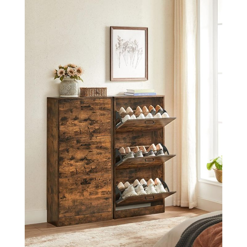 Casa si Gradina - Mobilier - Dulapuri si sifoniere - Dulapuri pantofi - Dulap pantofi cu 3 usi rabatabile, din lemn, pentru 12-18 perechi, 60x24x120cm, maro rustic - Infinity.ro