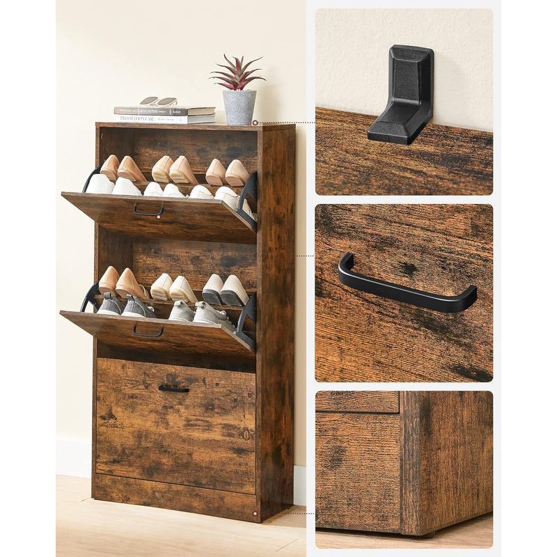 Casa si Gradina - Mobilier - Dulapuri si sifoniere - Dulapuri pantofi - Dulap pantofi cu 3 usi rabatabile, din lemn, pentru 12-18 perechi, 60x24x120cm, maro rustic - Infinity.ro