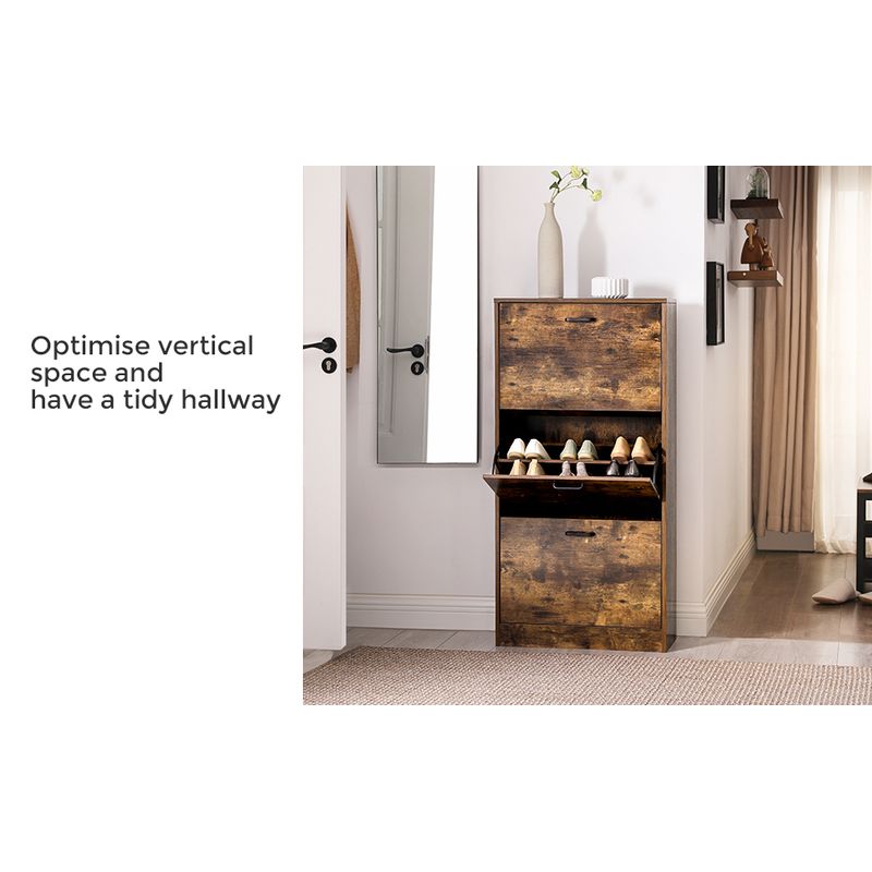 Casa si Gradina - Mobilier - Dulapuri si sifoniere - Dulapuri pantofi - Dulap pantofi cu 3 usi rabatabile, din lemn, pentru 12-18 perechi, 60x24x120cm, maro rustic - Infinity.ro