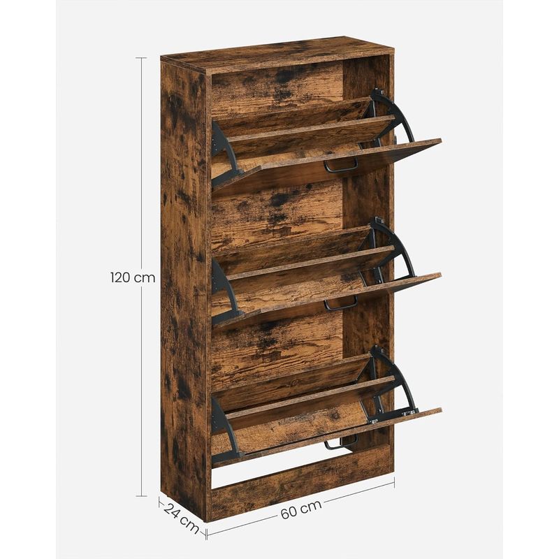 Casa si Gradina - Mobilier - Dulapuri si sifoniere - Dulapuri pantofi - Dulap pantofi cu 3 usi rabatabile, din lemn, pentru 12-18 perechi, 60x24x120cm, maro rustic - Infinity.ro