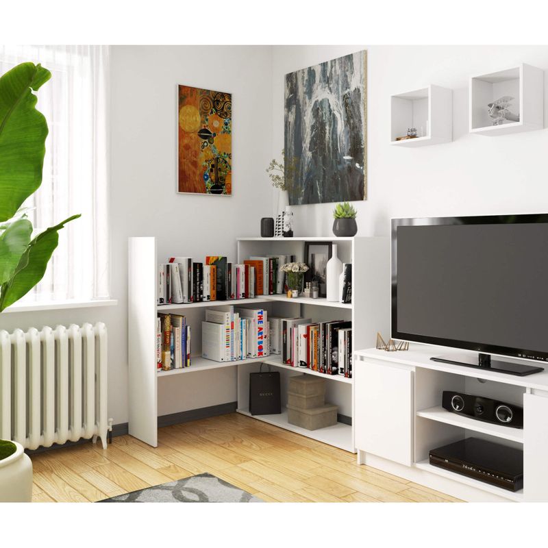 Casa si Gradina - Mobilier - Biblioteci si rafturi - Etajere - Etajera de colt pentru carti si decoratiuni, cu 3 rafturi, PAL laminat 16 mm, 174x30x109 cm, alb - Infinity.ro